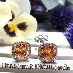 Champagne & Clear White Stud Earrings on 925 Silver